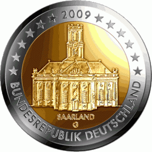 2 EURO 2009A	Saarland Ludwigskirche	UNC Duitsland